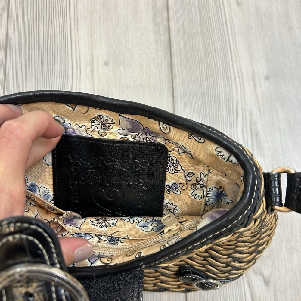 BRIGHTON Woven CORD Shoulder Bag with Leather Strap Closure Floral Fabric Lining - Picture 10 of 14